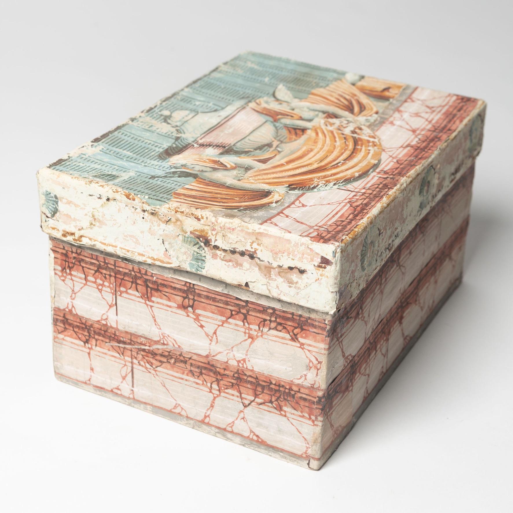 19th Century Antique French paper box, wallpaper  For Sale