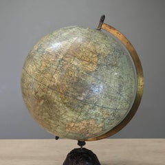 Antique French World Globe on Painted Cast Iron Stand