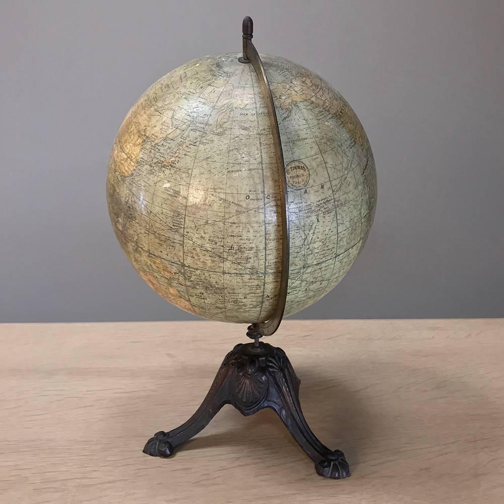 Renaissance Revival Antique French World Globe on Painted Cast Iron Stand