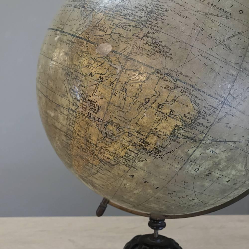 Antique French World Globe on Painted Cast Iron Stand In Good Condition In Dallas, TX