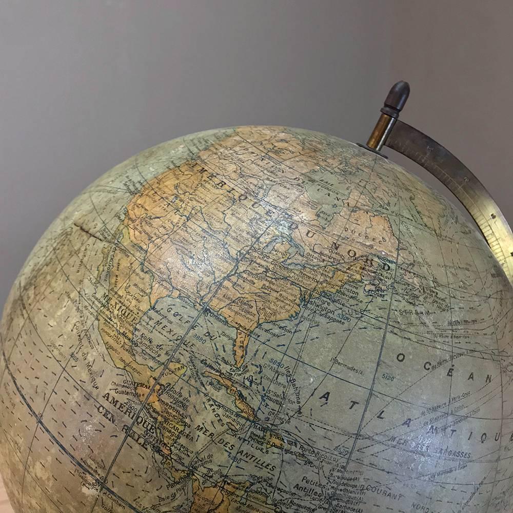 Late 19th Century Antique French World Globe on Painted Cast Iron Stand