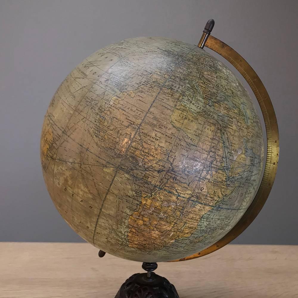 Antique French World Globe on Painted Cast Iron Stand 1