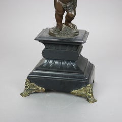Antike Französisch Parcel vergoldeter Bronze & Schiefer figuralen Kandelaber mit Cherub 19thC