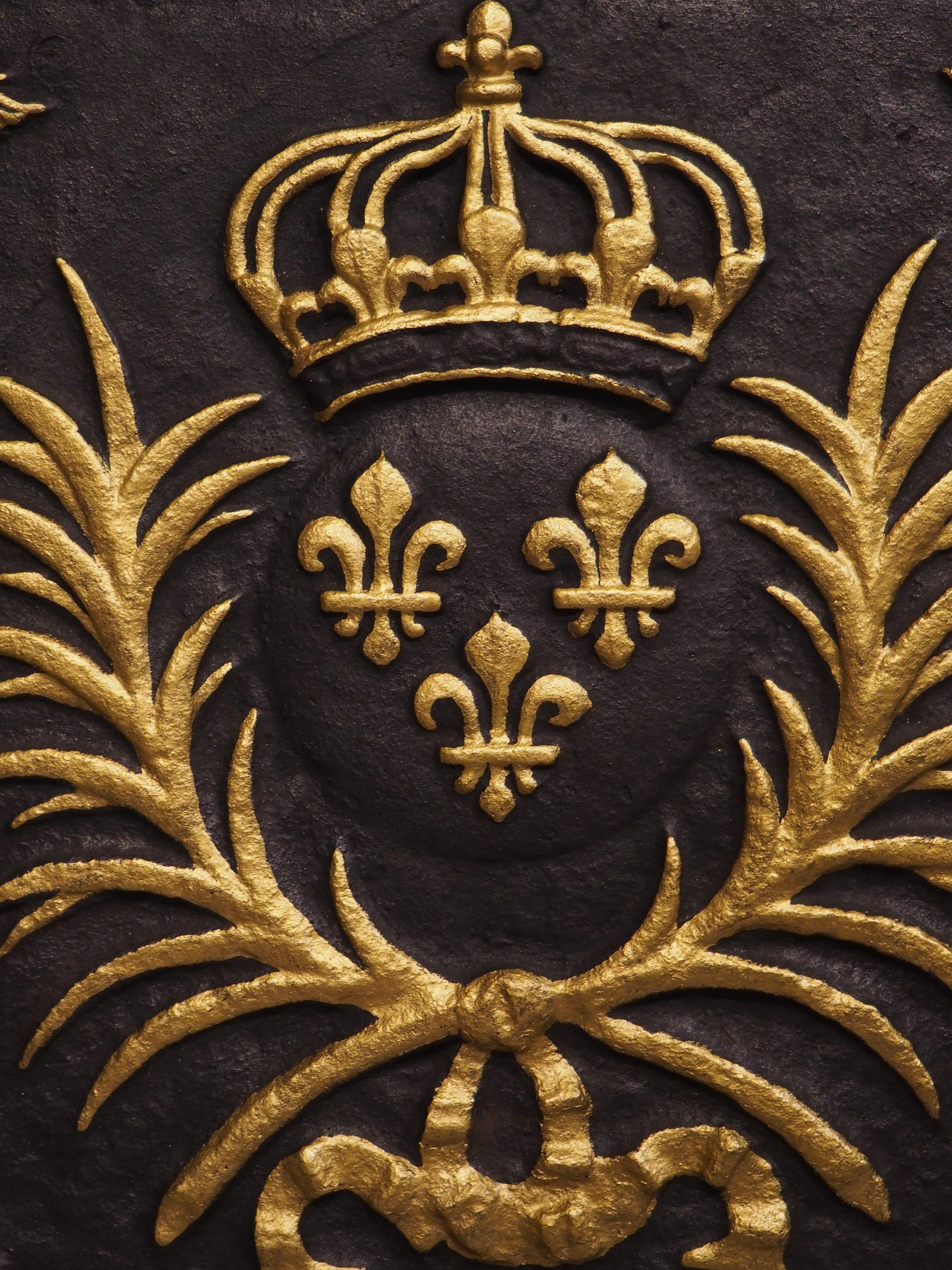 Antique French Parcel Gilt Cast Iron Fireback, The Arms of France, 19th Century 7