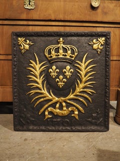 Antique French Parcel Gilt Cast Iron Fireback, The Arms of France, 19th Century