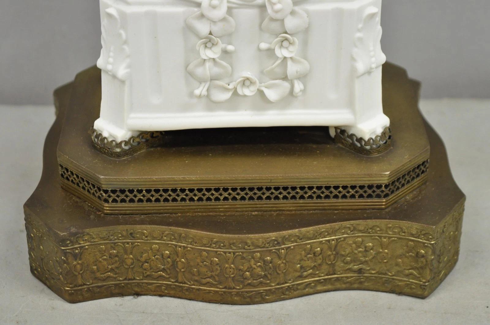 Antique French Parian Bisque Porcelain White Double Cherub & Shell Table Lamp For Sale 4