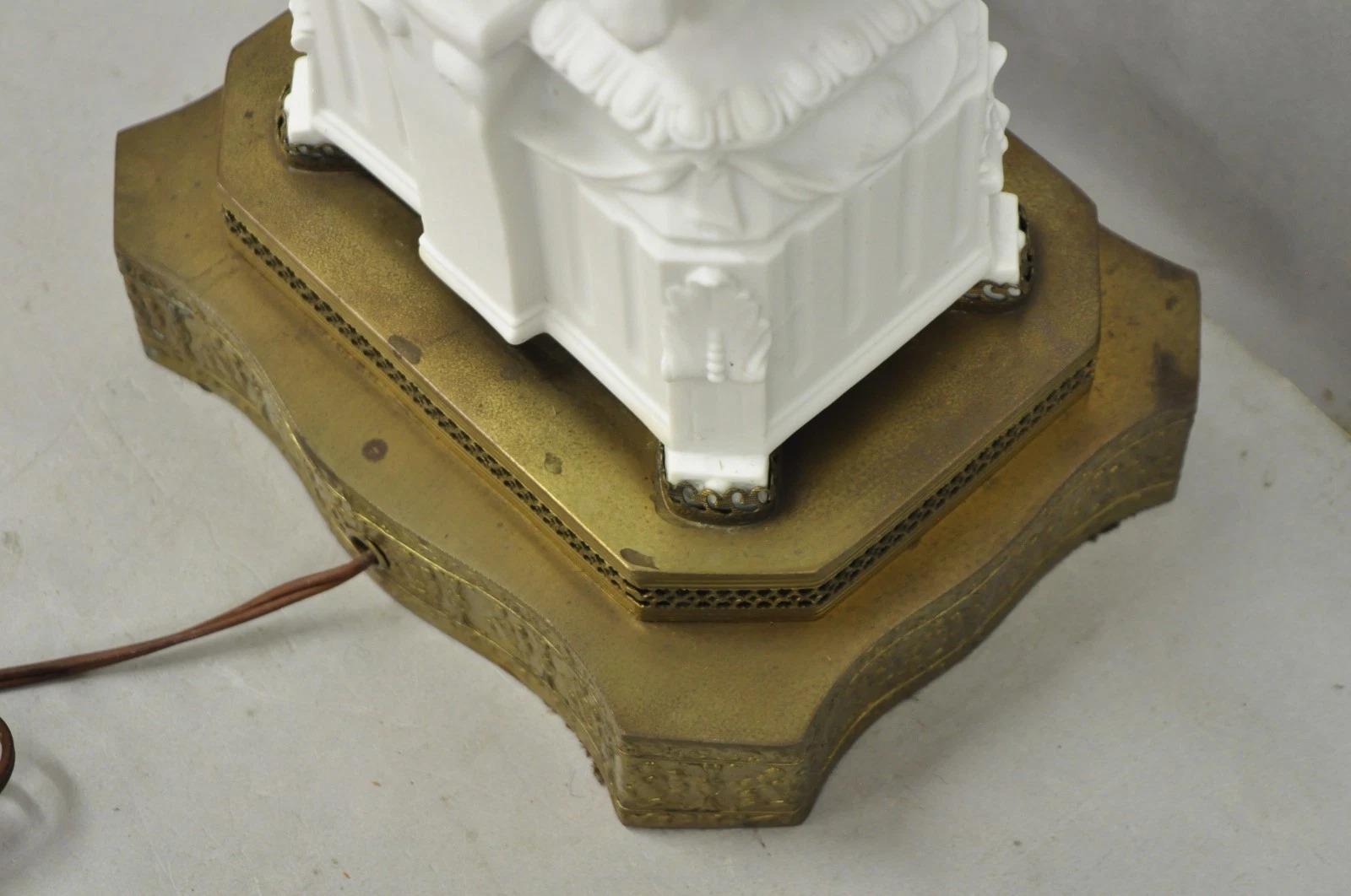 Antique French Parian Bisque Porcelain White Double Cherub & Shell Table Lamp For Sale 2