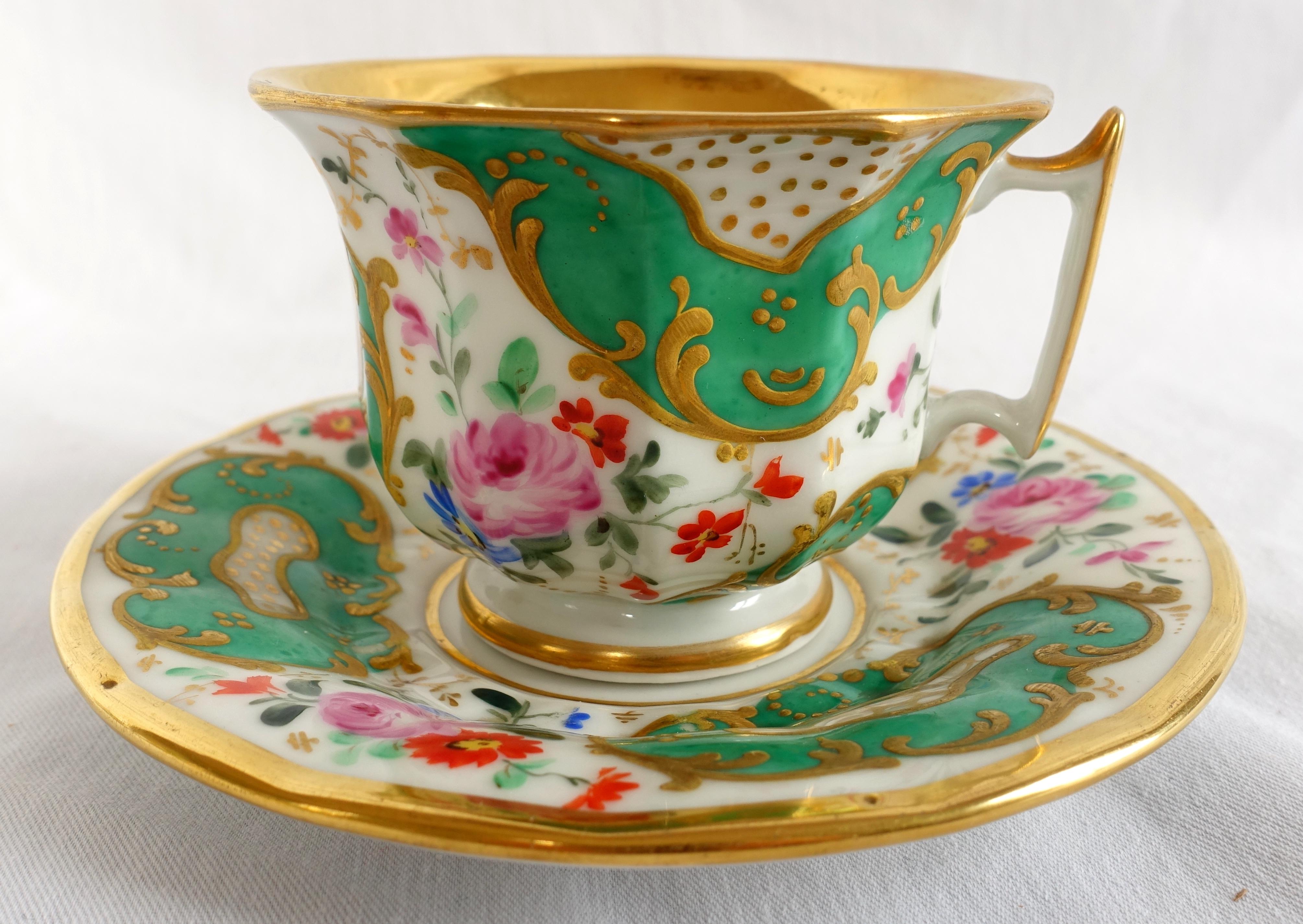 Louis Philippe Antique French Paris porcelain coffee set for 6 - cups & saucers - 19th century