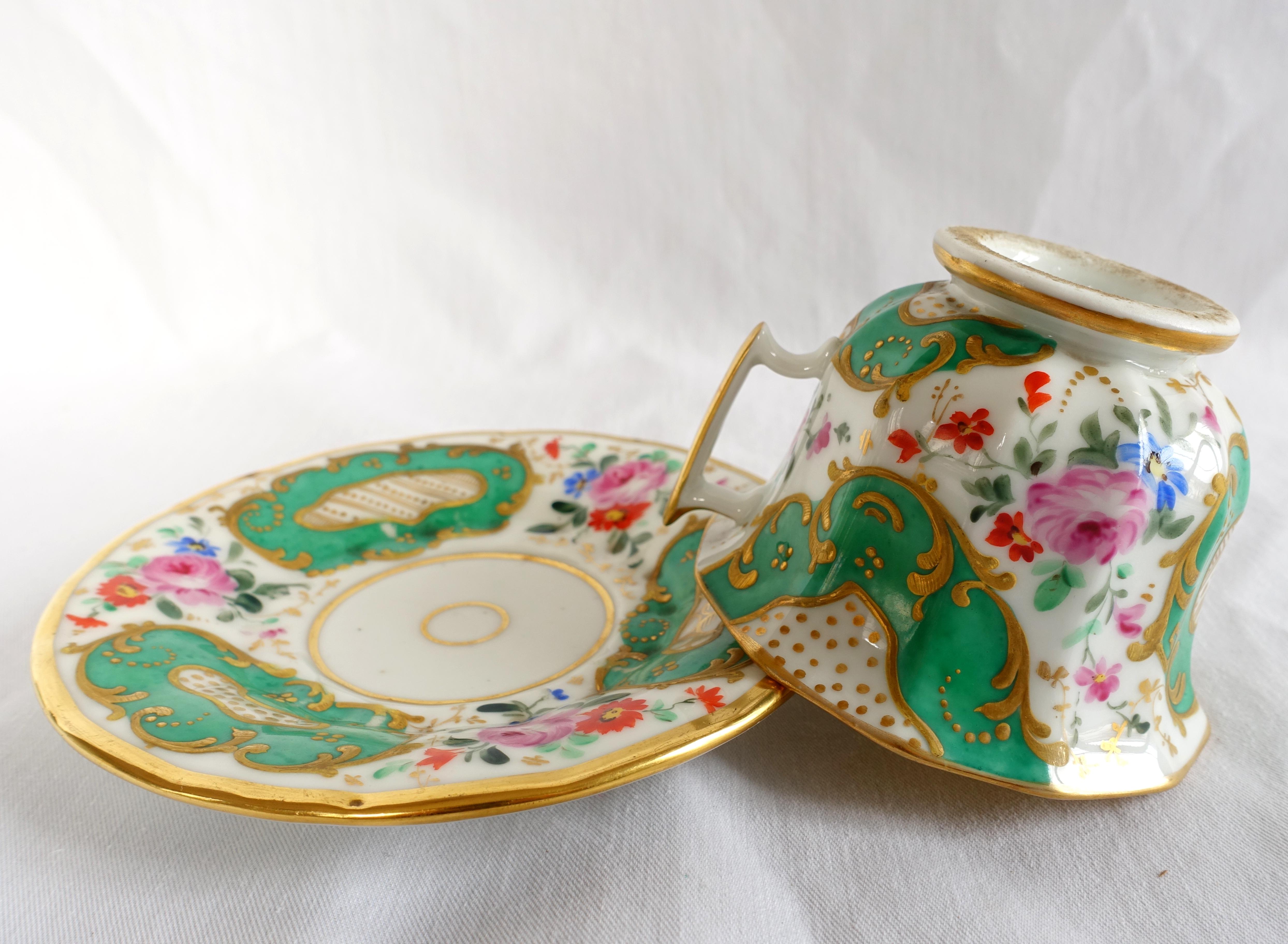 Antique French Paris porcelain coffee set for 6 - cups & saucers - 19th century 1