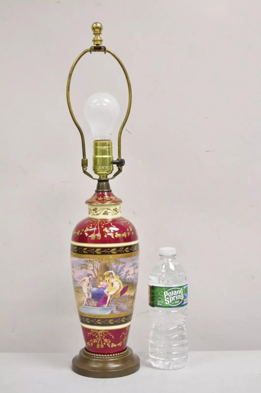 Antique French Paris Porcelain Figural Red Hand Painted Small Table Lamp For Sale 3