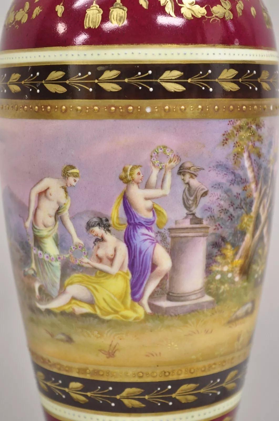20th Century Antique French Paris Porcelain Figural Red Hand Painted Small Table Lamp For Sale