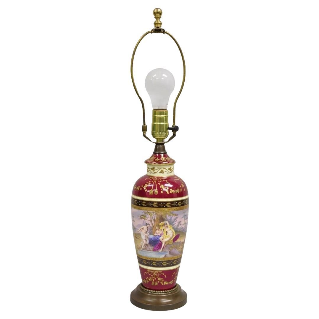 Antique French Paris Porcelain Figural Red Hand Painted Small Table Lamp