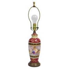 Antique French Paris Porcelain Figural Red Hand Painted Small Table Lamp