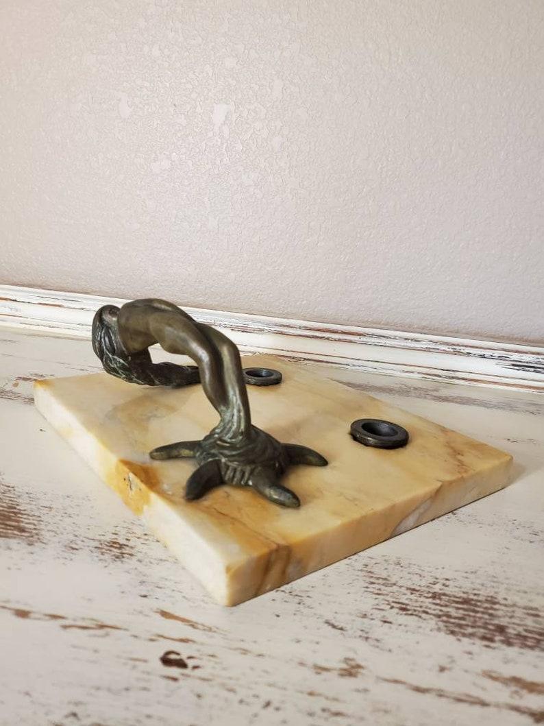 Antique French Parisian Art Nouveau Marble Double Inkwell  In Good Condition For Sale In Forney, TX