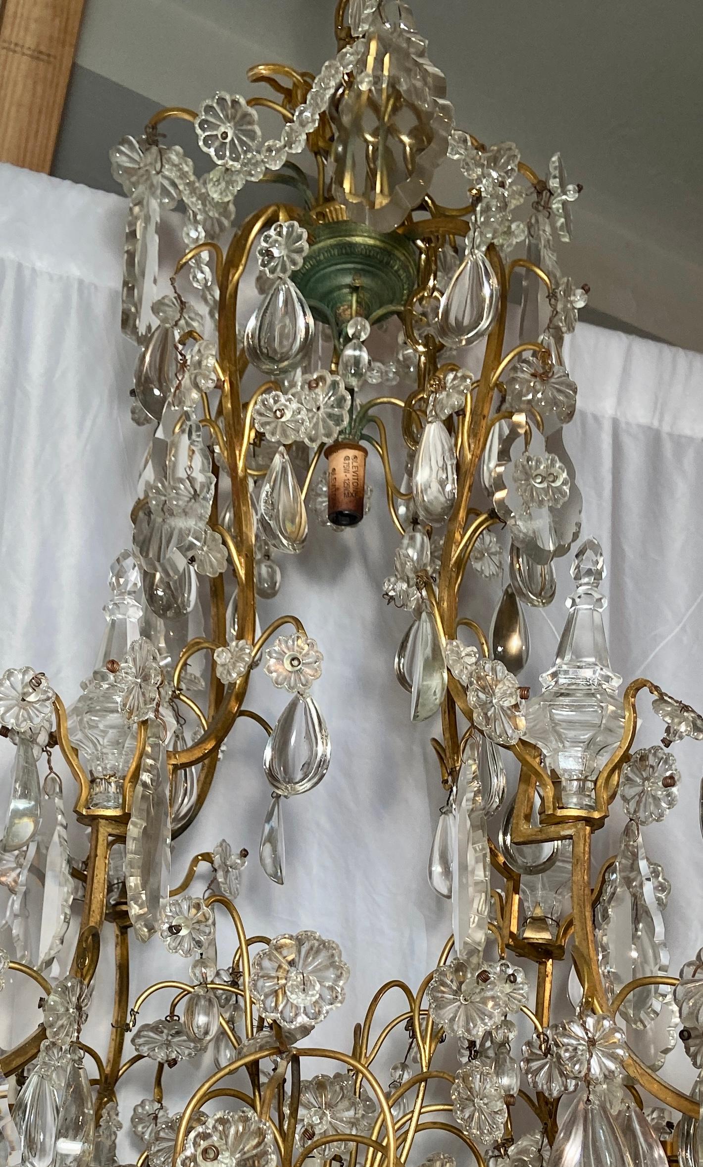 Antique French Parisian crystal and gold bronze chandelier, Circa 1890.