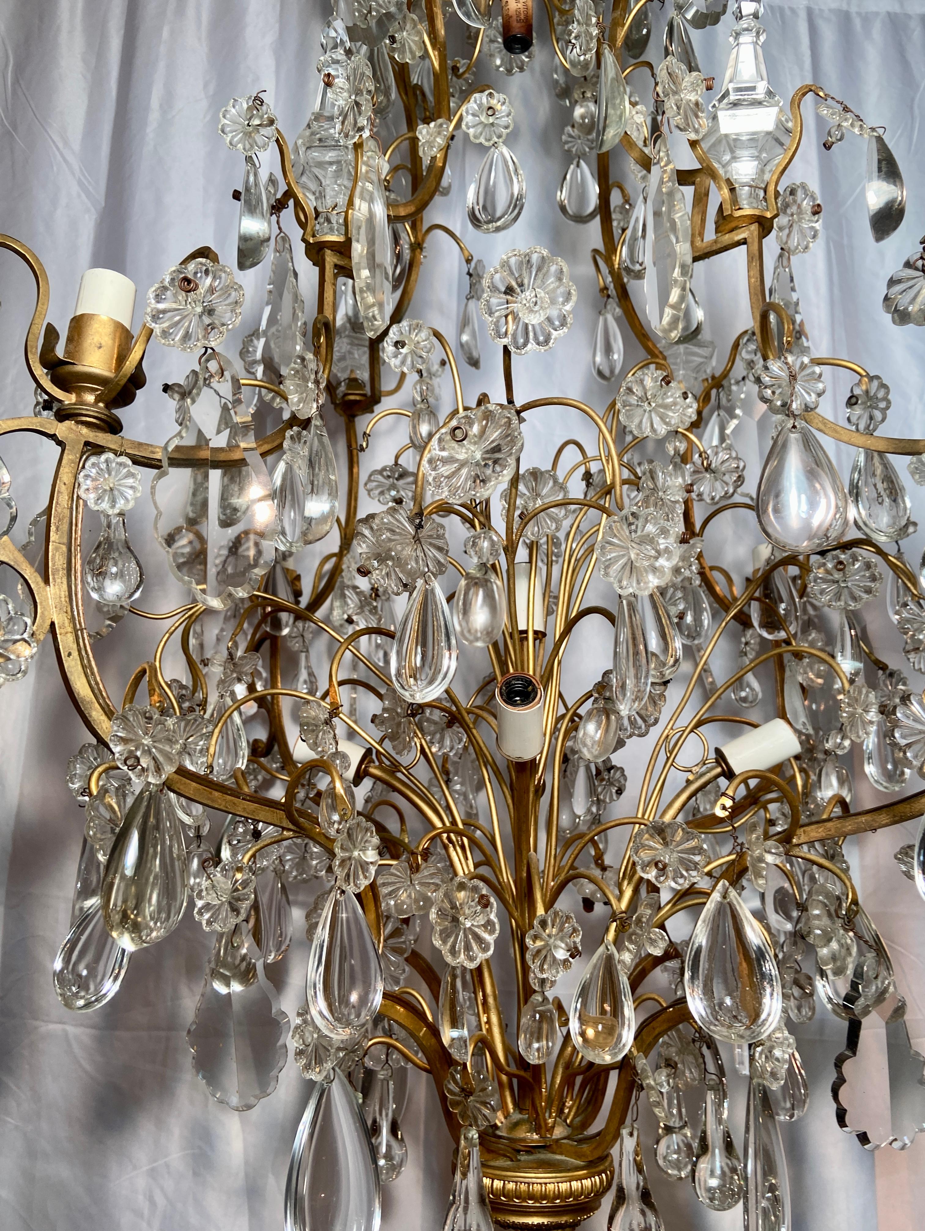 19th Century Antique French Parisian Crystal and Gold Bronze Chandelier, Circa 1890 For Sale