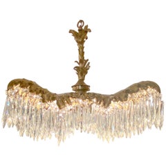 Antique French Parisian Design Gold Bronze 
Crystal Palm Chandelier, circa 1910