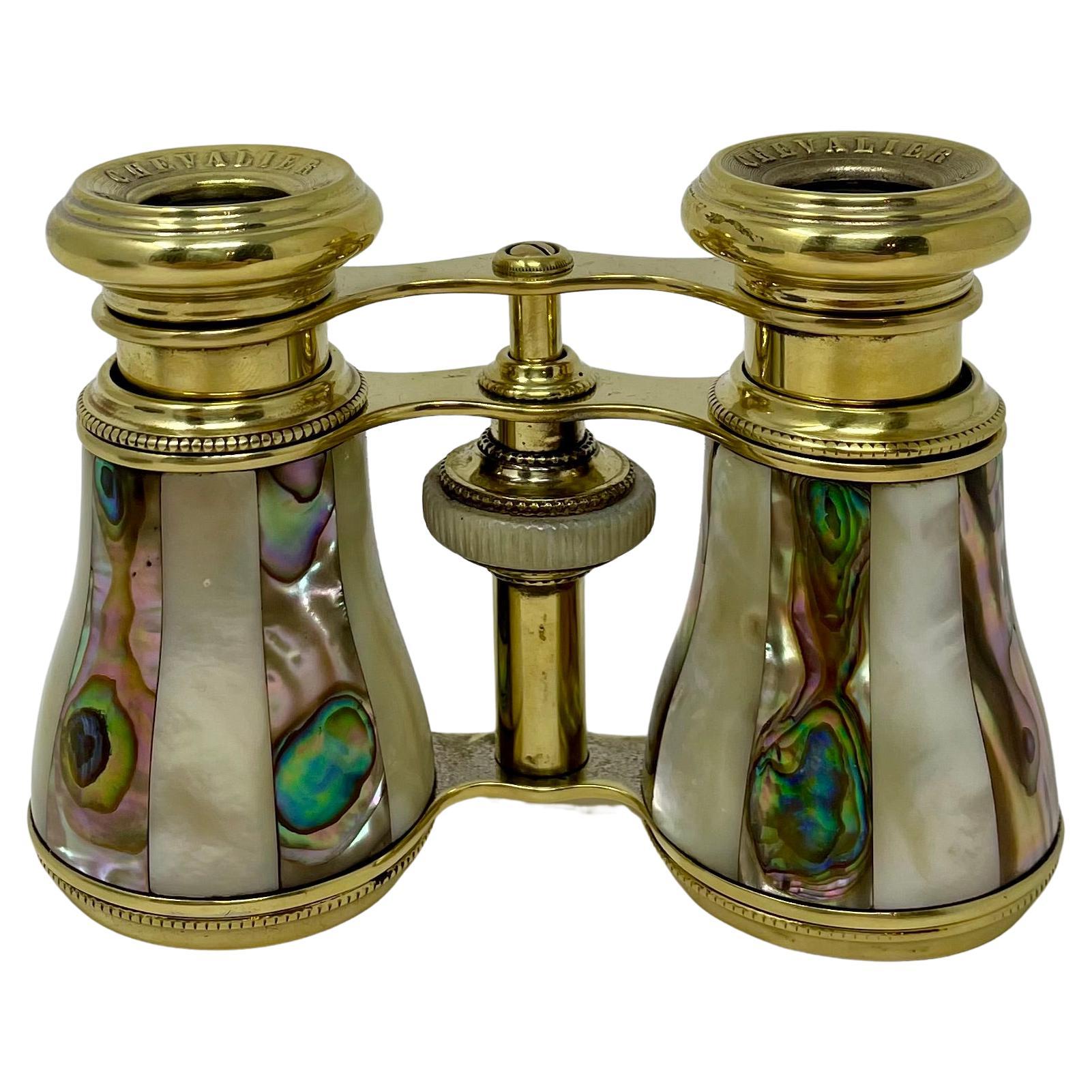 Antique French Parisian Mother-of-Pearl & Abalone Opera Glasses with Original Case, Circa 1890.