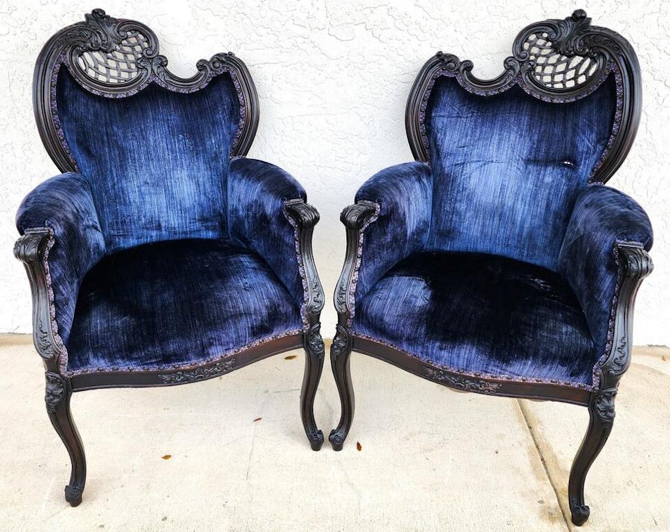 For FULL item description click on CONTINUE READING at the bottom of this page.

Offering One Of Our Recent Palm Beach Estate Fine Furniture Acquisitions Of A
Pair of Sculptural Antique French Parlor Chairs
With ebonized wood frames.

Approximate