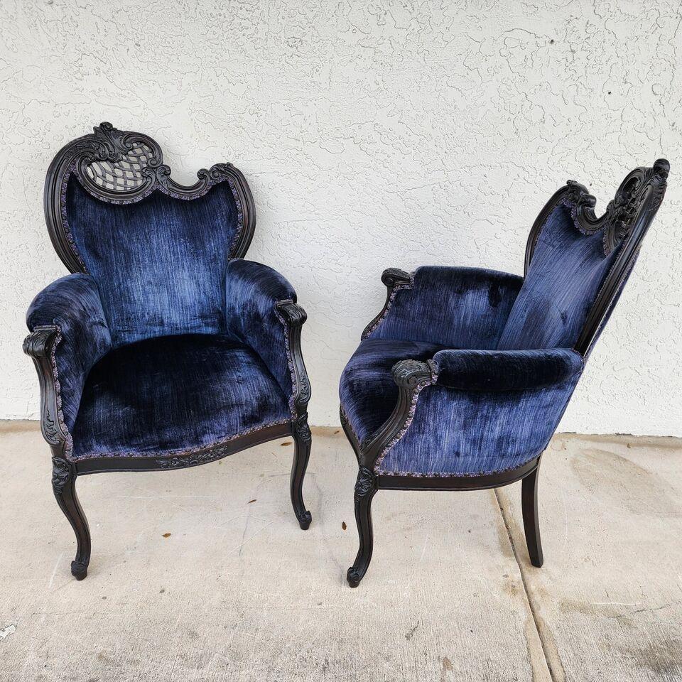 Antique French Parlor Chairs Pair In Good Condition For Sale In Lake Worth, FL