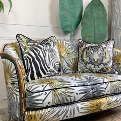 Antique French Parlour Settee in Tropics 'Fan Palm' Fabric