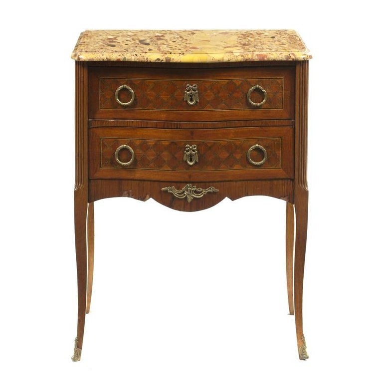 Antique French Parquetry and Marble Top Side Table For Sale at 1stDibs