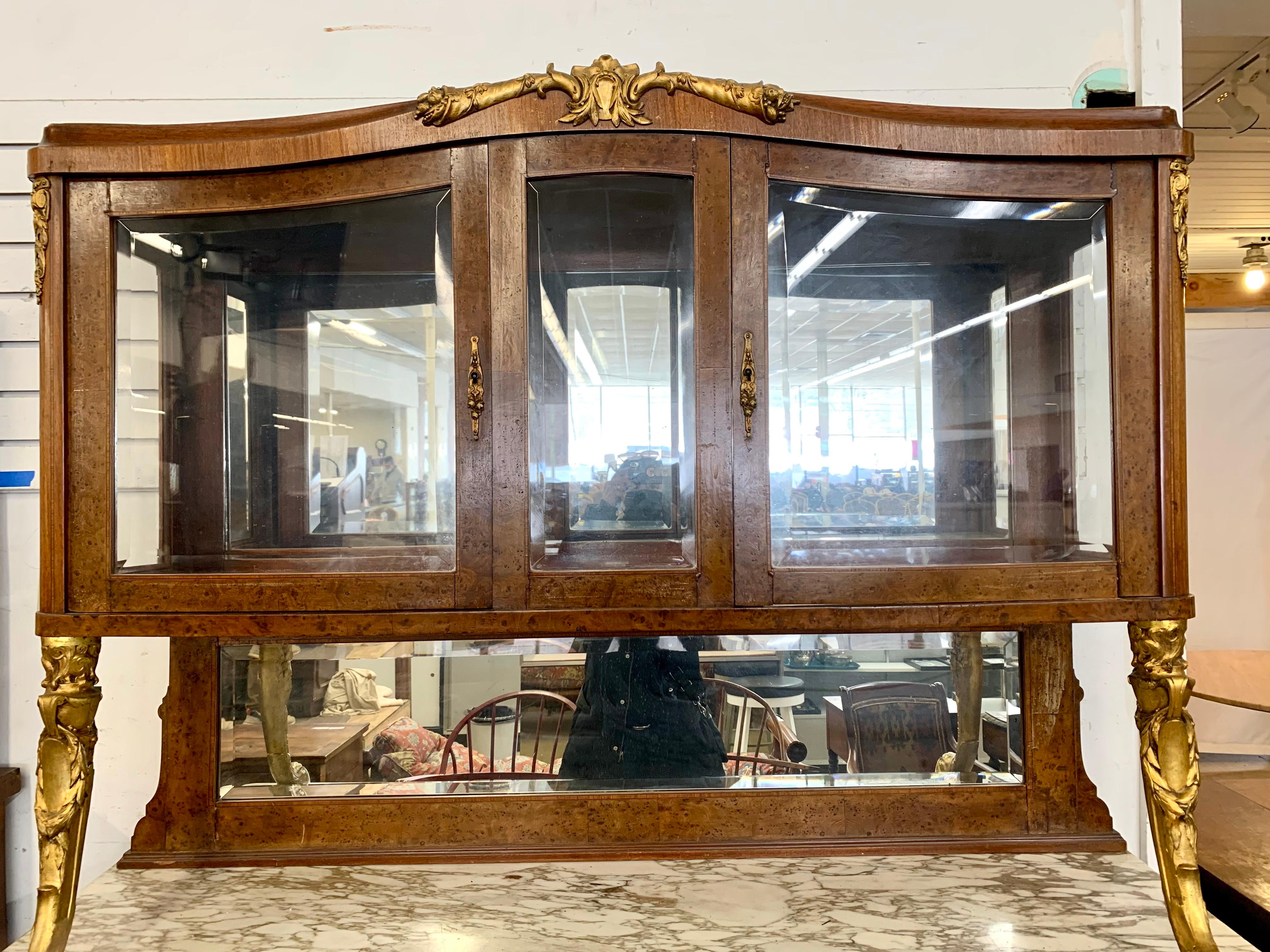 Antique French Parquetry Bronze Ormolu Display China Cabinet Breakfront For Sale 4