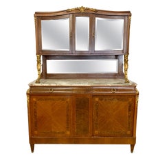 Antique French Parquetry Bronze Ormolu Display China Cabinet Breakfront