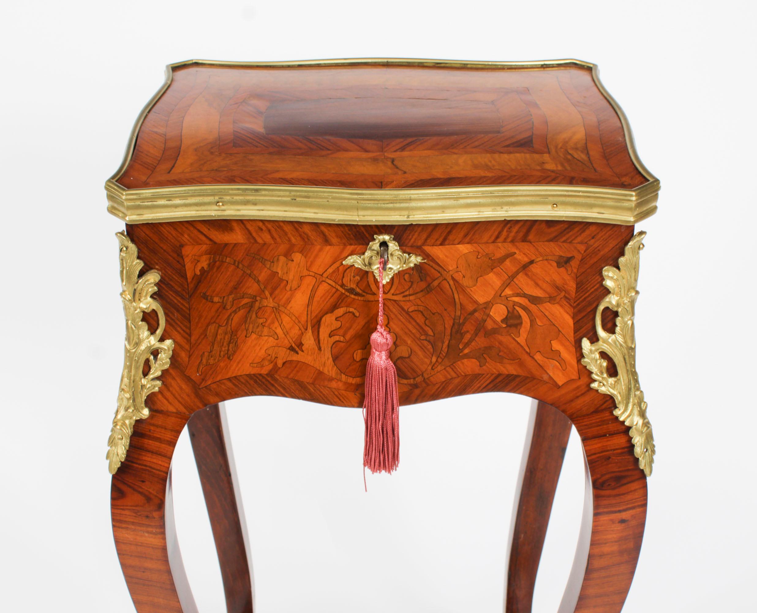 Ormolu Antique French Parquetry & Marquetry Occasional Table Casket 19th Century