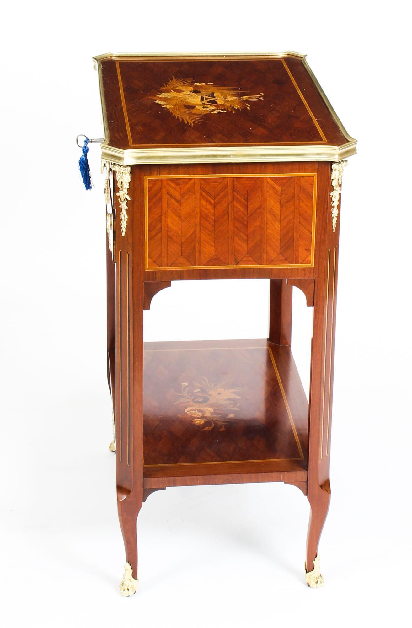 French Parquetry and Marquetry Table En Chiffonière Work Table, 19th Century For Sale 7