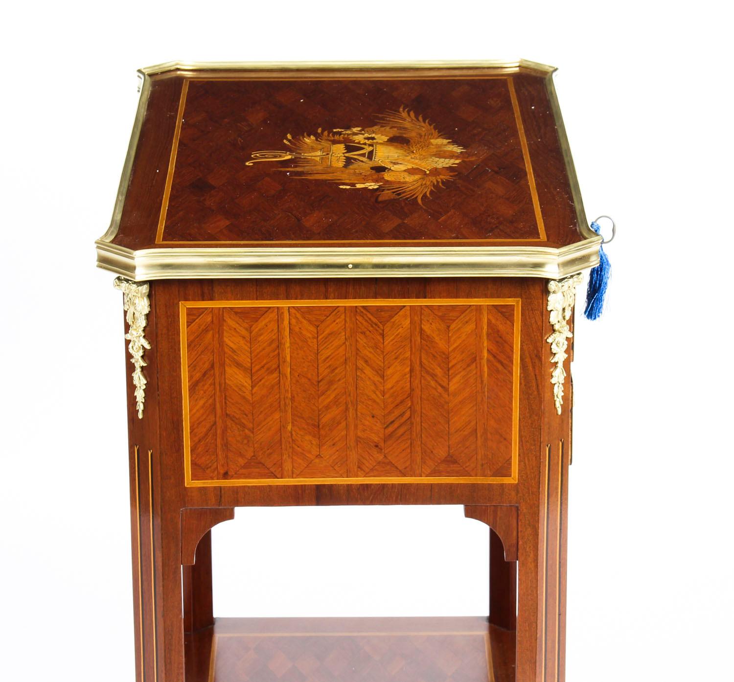 French Parquetry and Marquetry Table En Chiffonière Work Table, 19th Century For Sale 8