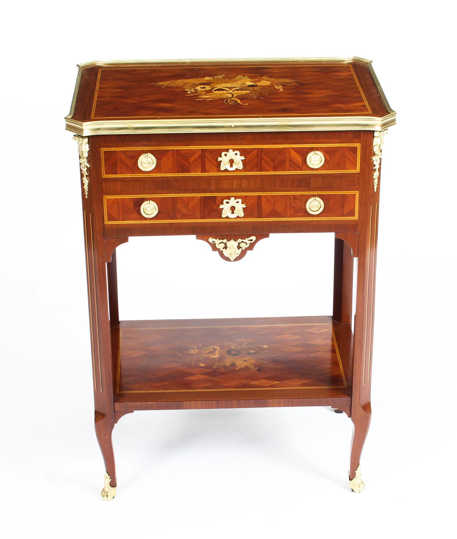 French Parquetry and Marquetry Table En Chiffonière Work Table, 19th Century For Sale 13