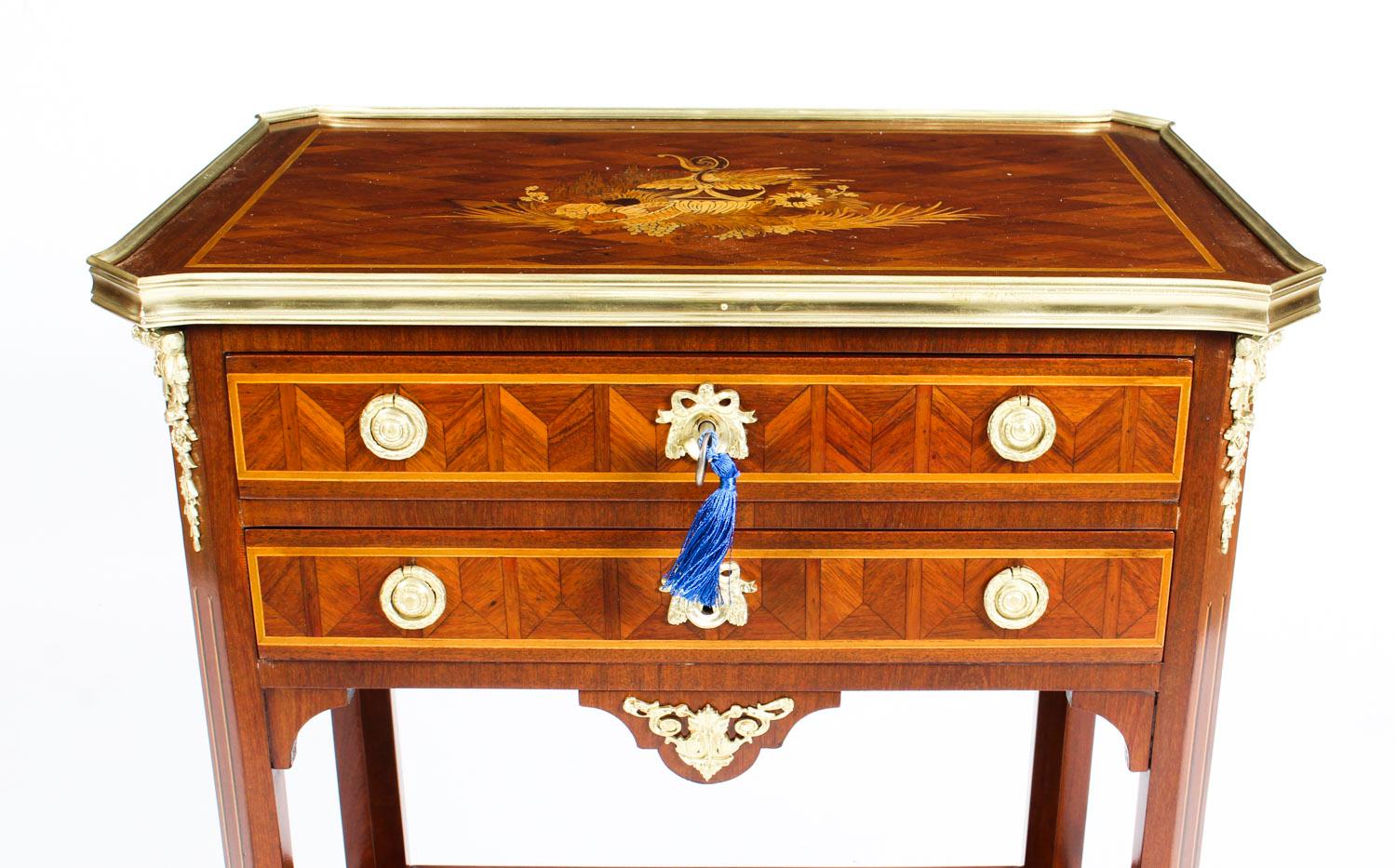 Wood French Parquetry and Marquetry Table En Chiffonière Work Table, 19th Century For Sale