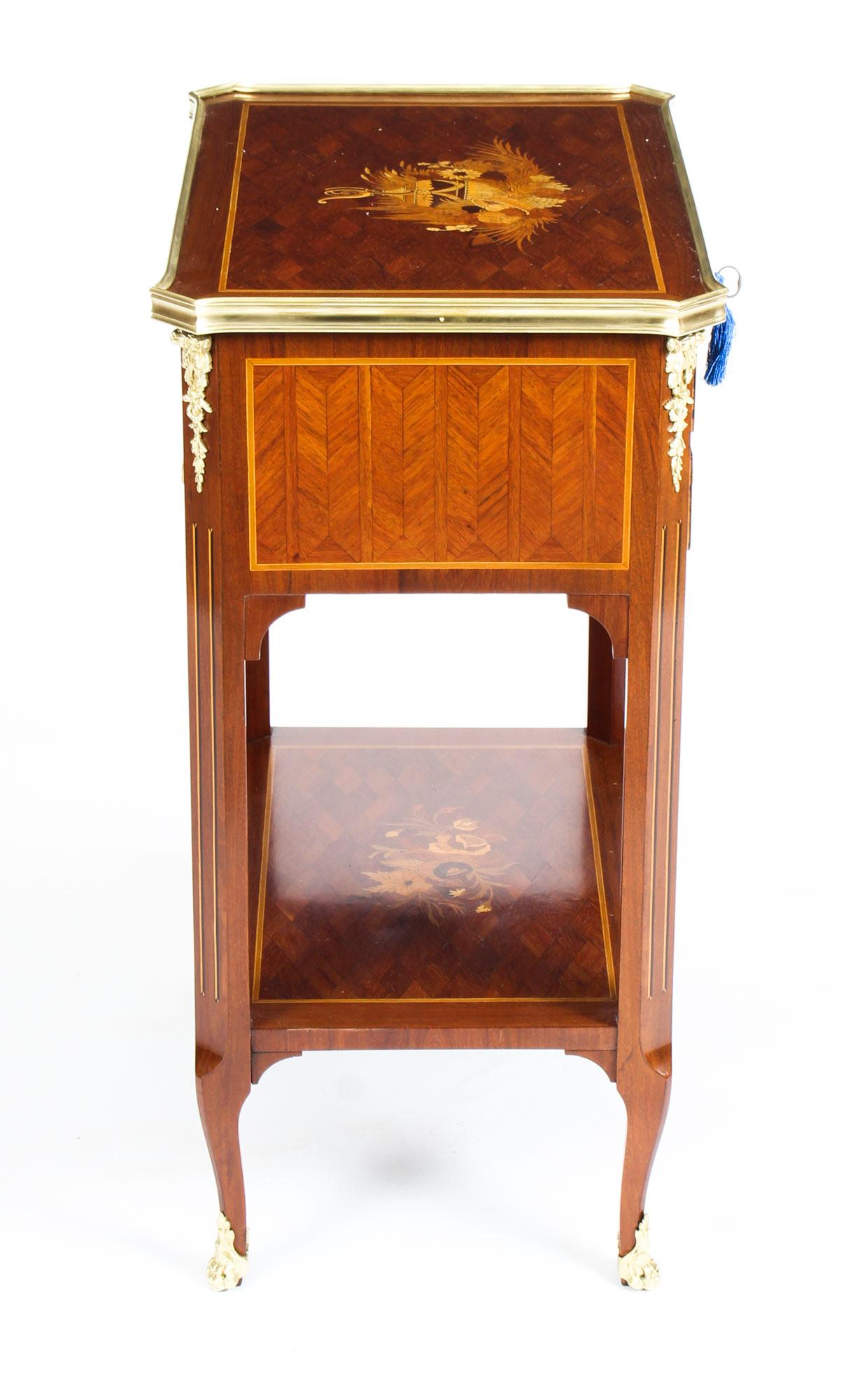 French Parquetry and Marquetry Table En Chiffonière Work Table, 19th Century For Sale 3