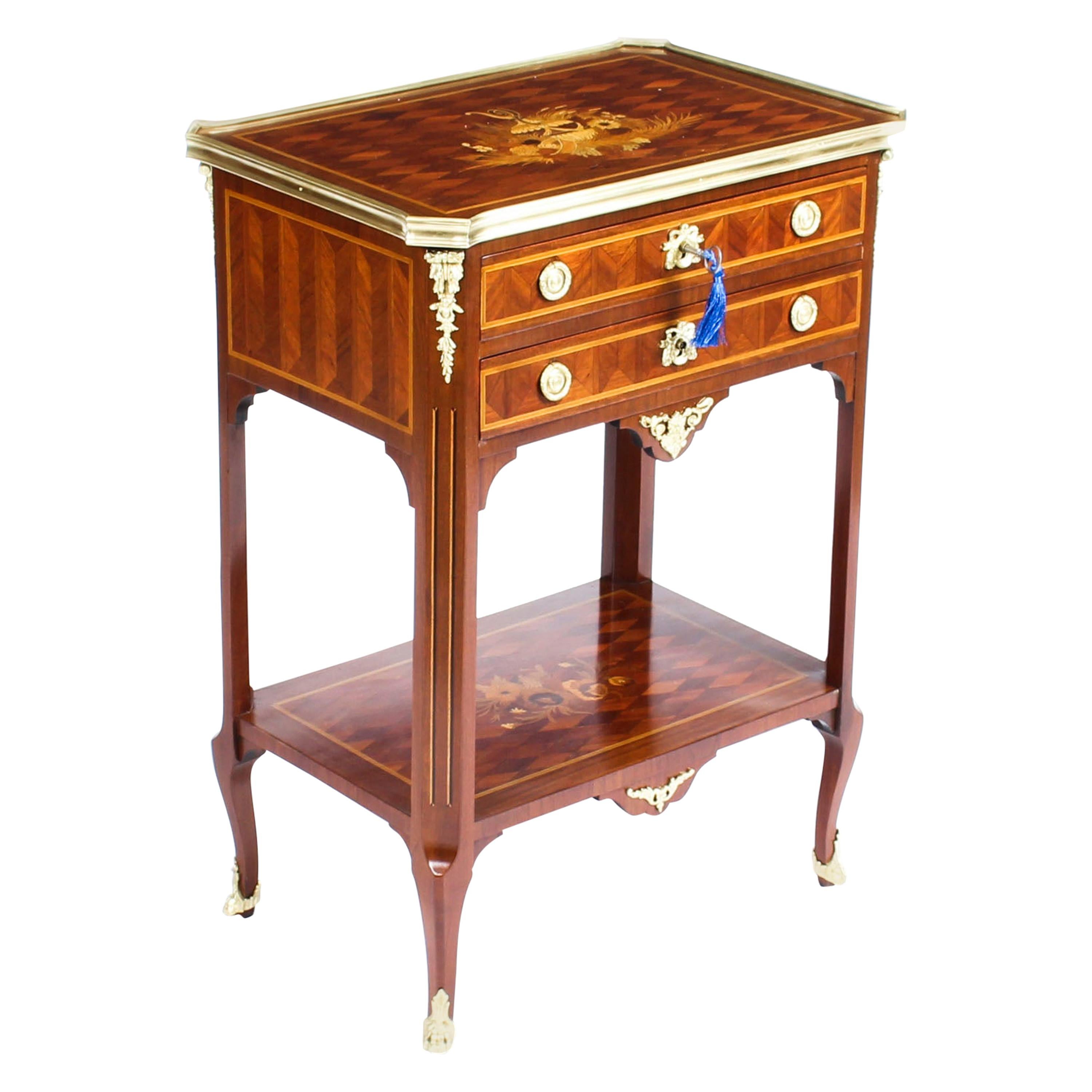 French Parquetry and Marquetry Table En Chiffonière Work Table, 19th Century