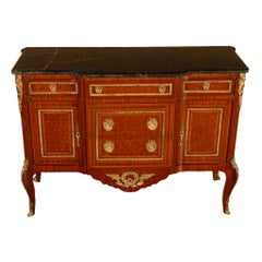 Antique French Parquetry Ormolu Marble Top Louis XVI Commode Chest Drawers 1880