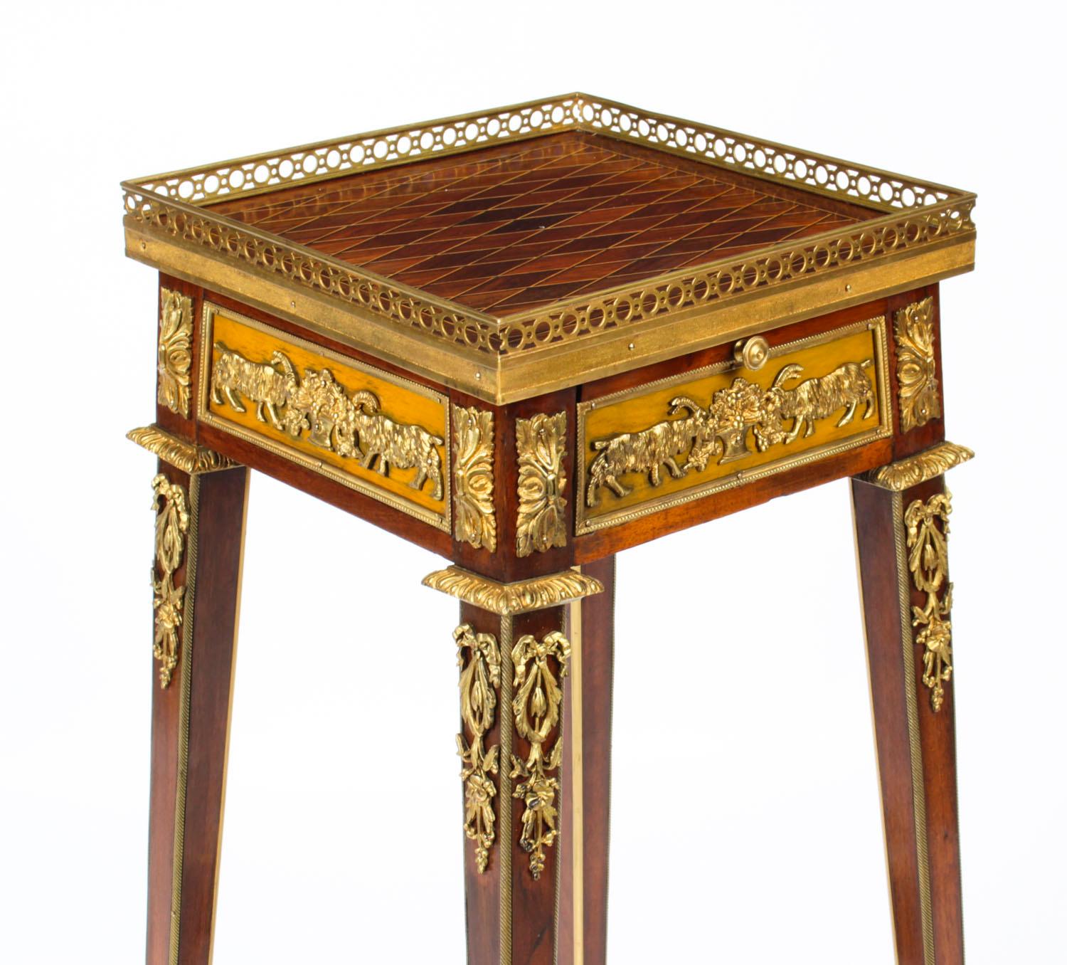 Late 19th Century Antique French Parquetry Ormolu Mounted Stand Att François Linke, 19th Century For Sale