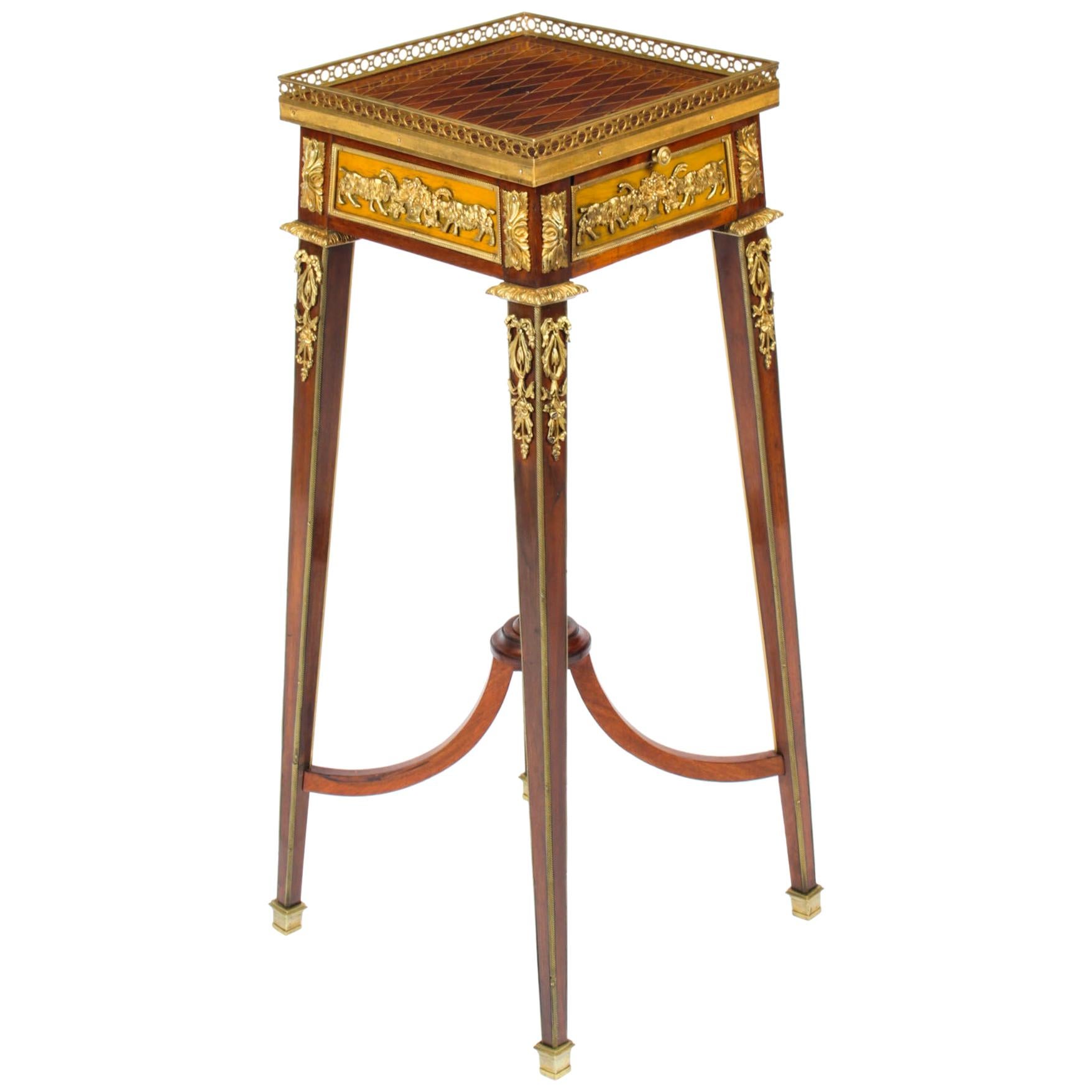 Antique French Parquetry Ormolu Mounted Stand Att François Linke, 19th Century