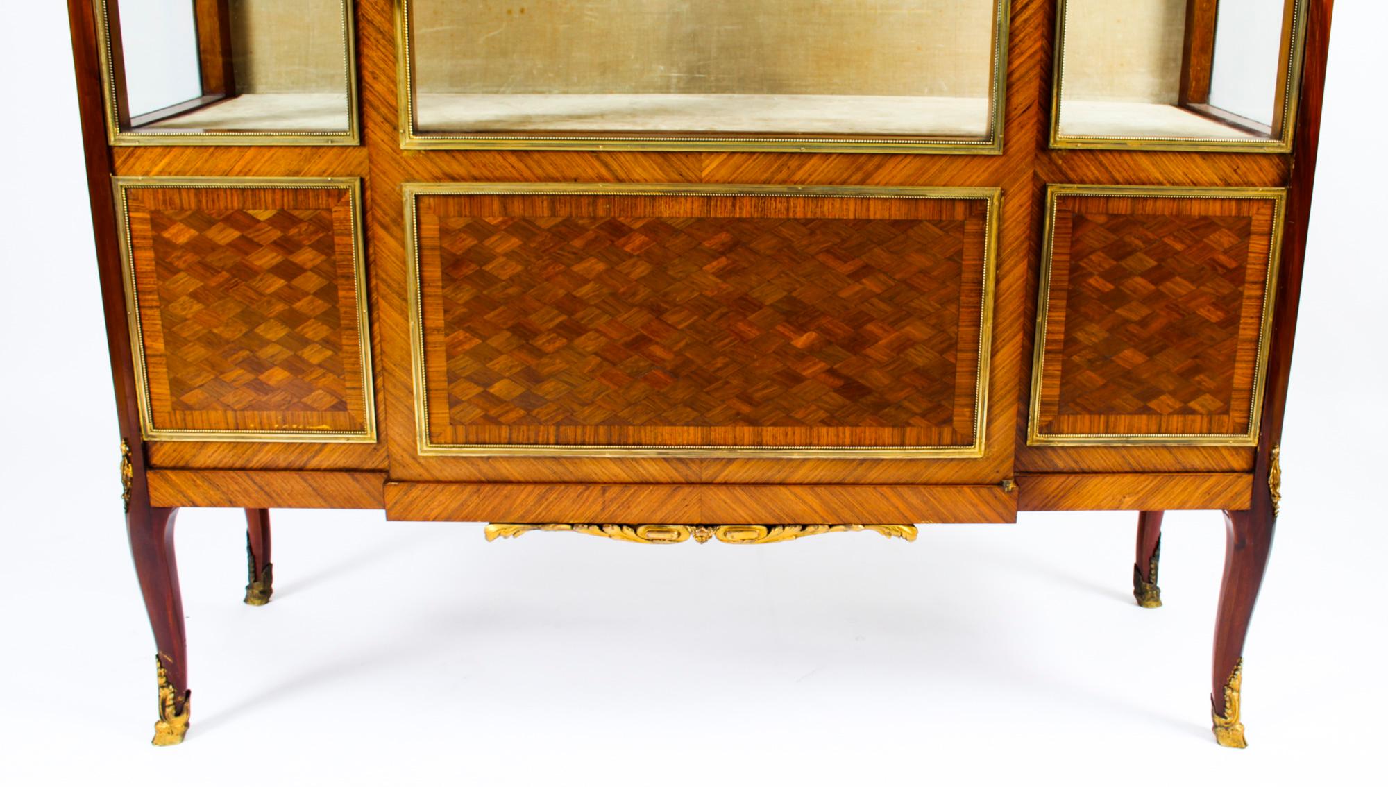 Antique French Parquetry Ormolu Mounted Vitrine Cabinet 19th C For Sale 5