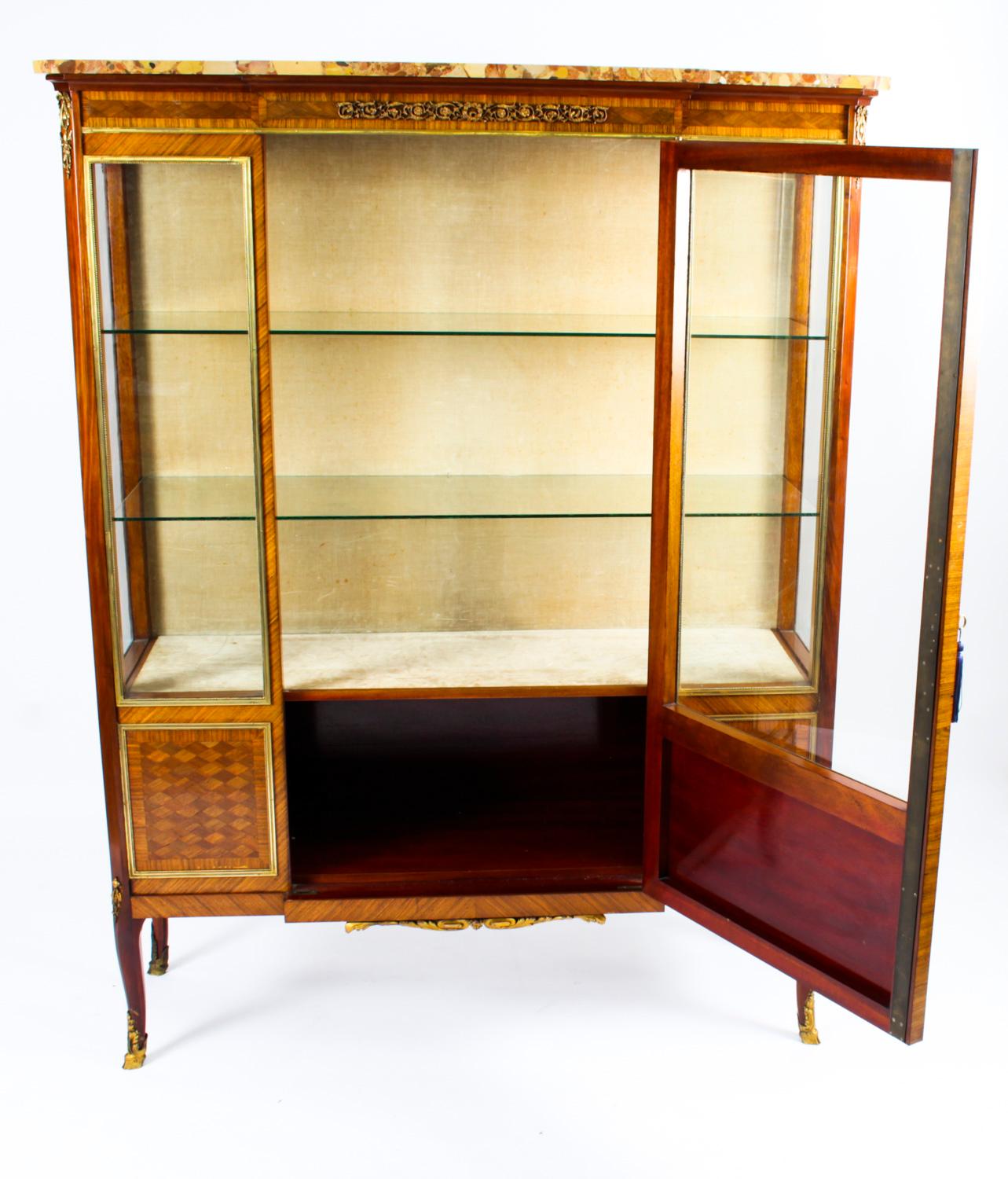 Antique French Parquetry Ormolu Mounted Vitrine Cabinet 19th C For Sale 8