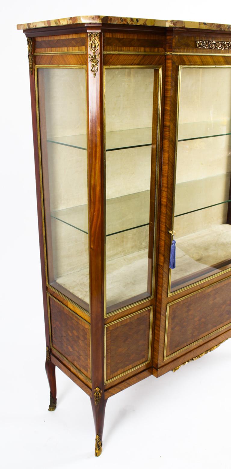 Antique French Parquetry Ormolu Mounted Vitrine Cabinet 19th C For Sale 11