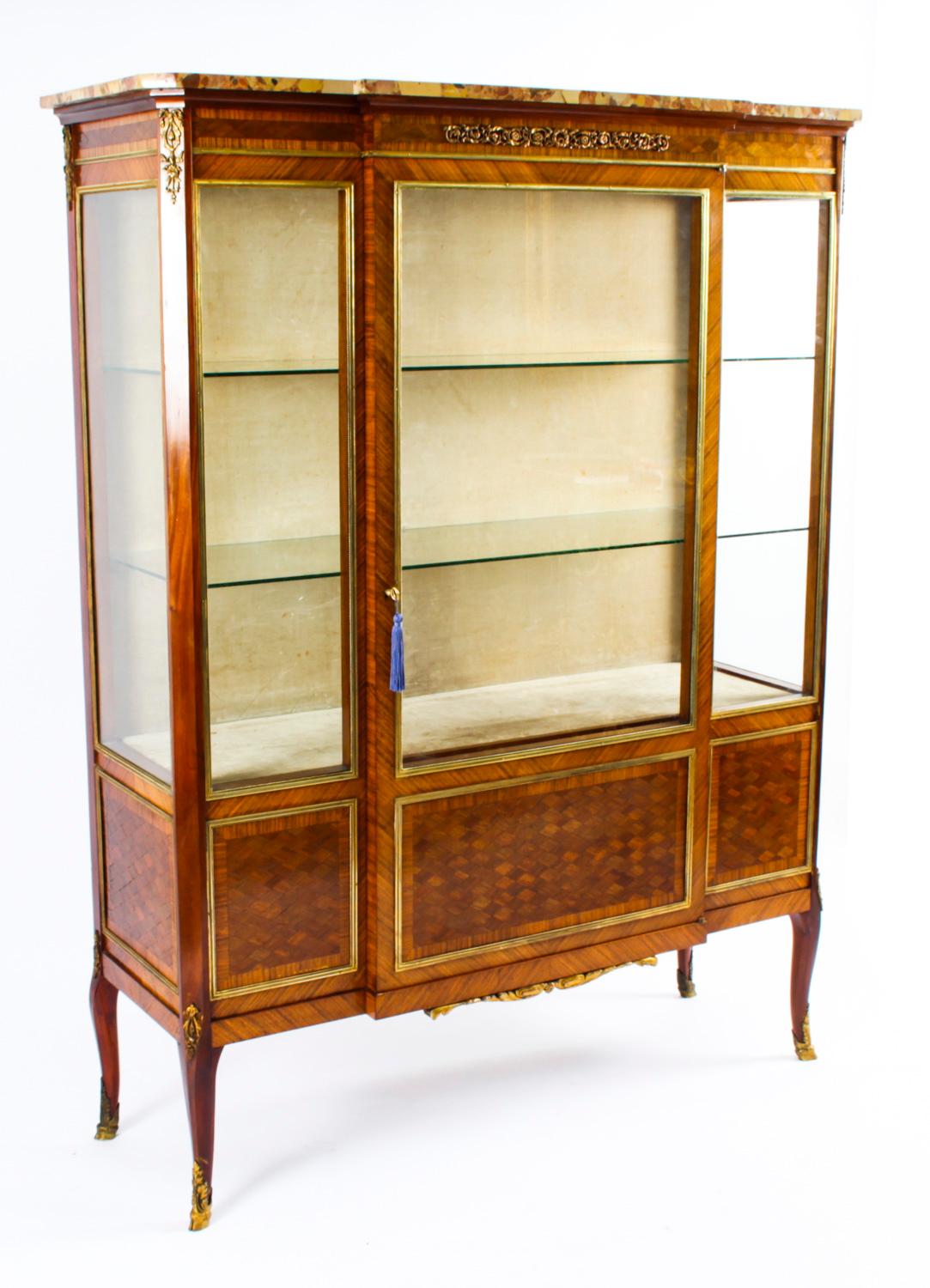 Antique French Parquetry Ormolu Mounted Vitrine Cabinet 19th C For Sale 14