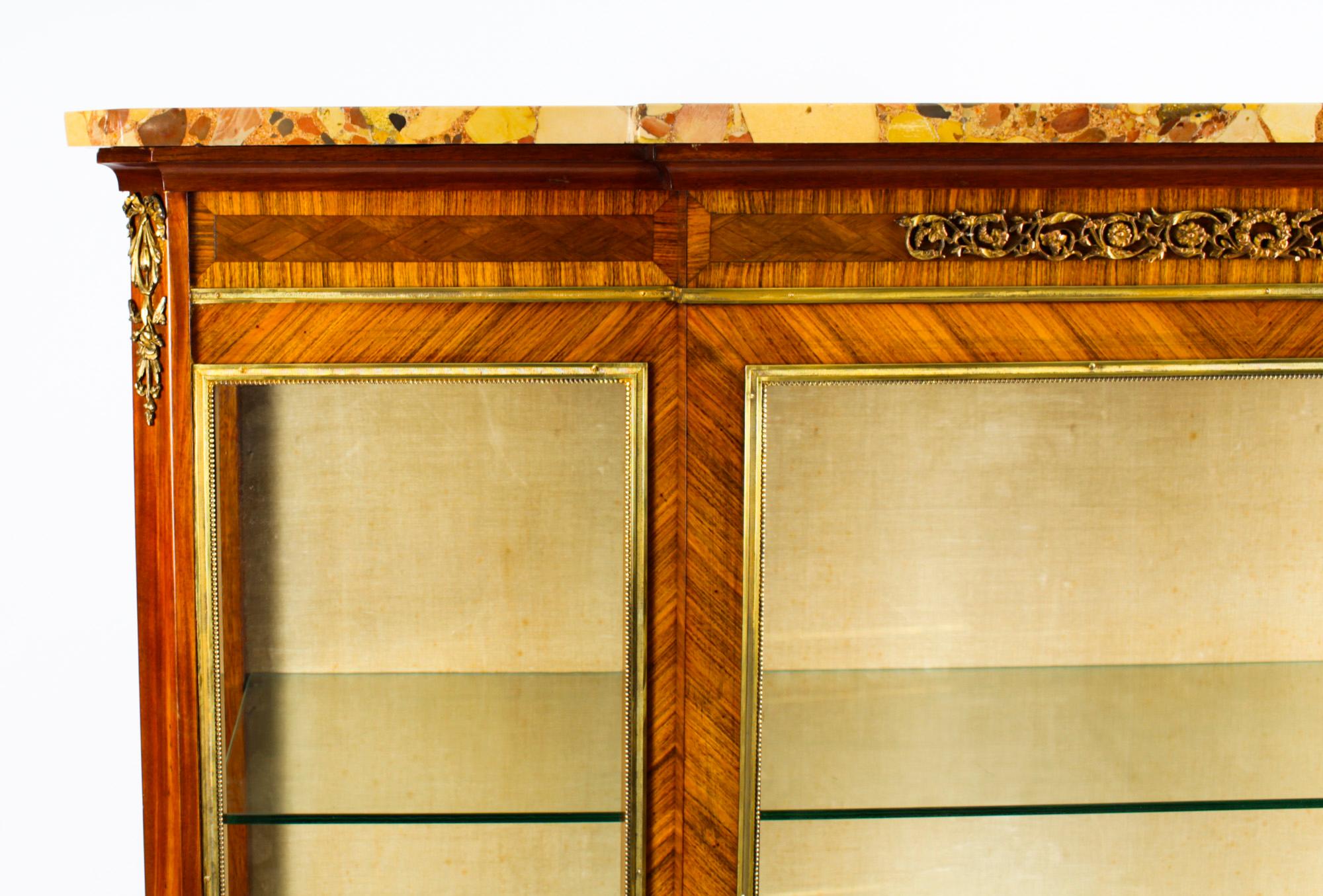 Antique French Parquetry Ormolu Mounted Vitrine Cabinet 19th C In Good Condition For Sale In London, GB