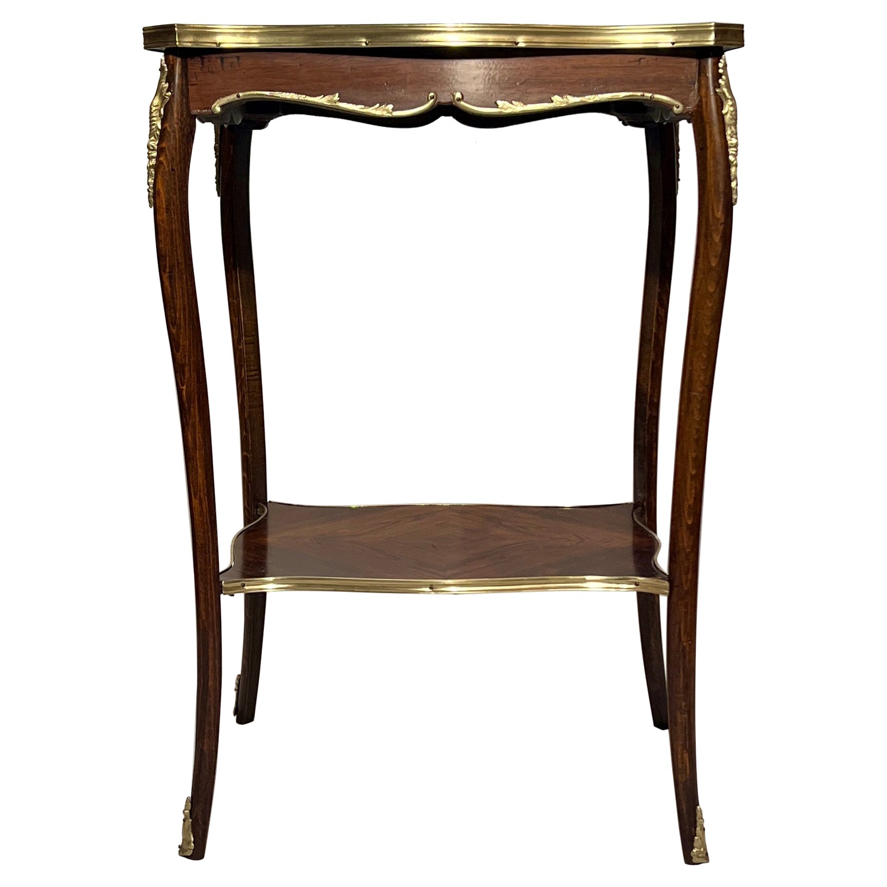 Antiker französischer Rosenholztisch mit Parkett um 1880