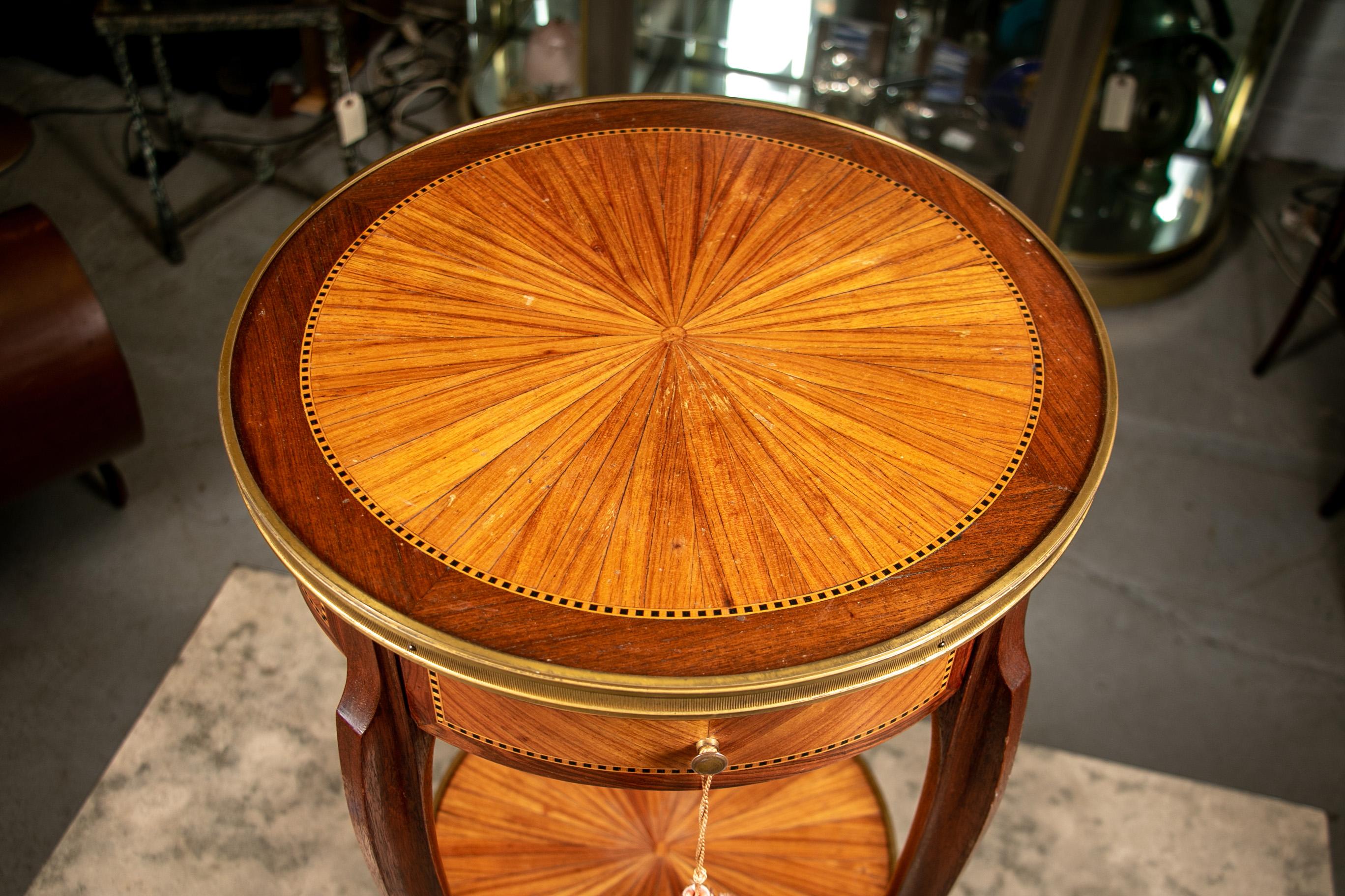 French Provincial Antique French Parquetry Round Tiered Stand