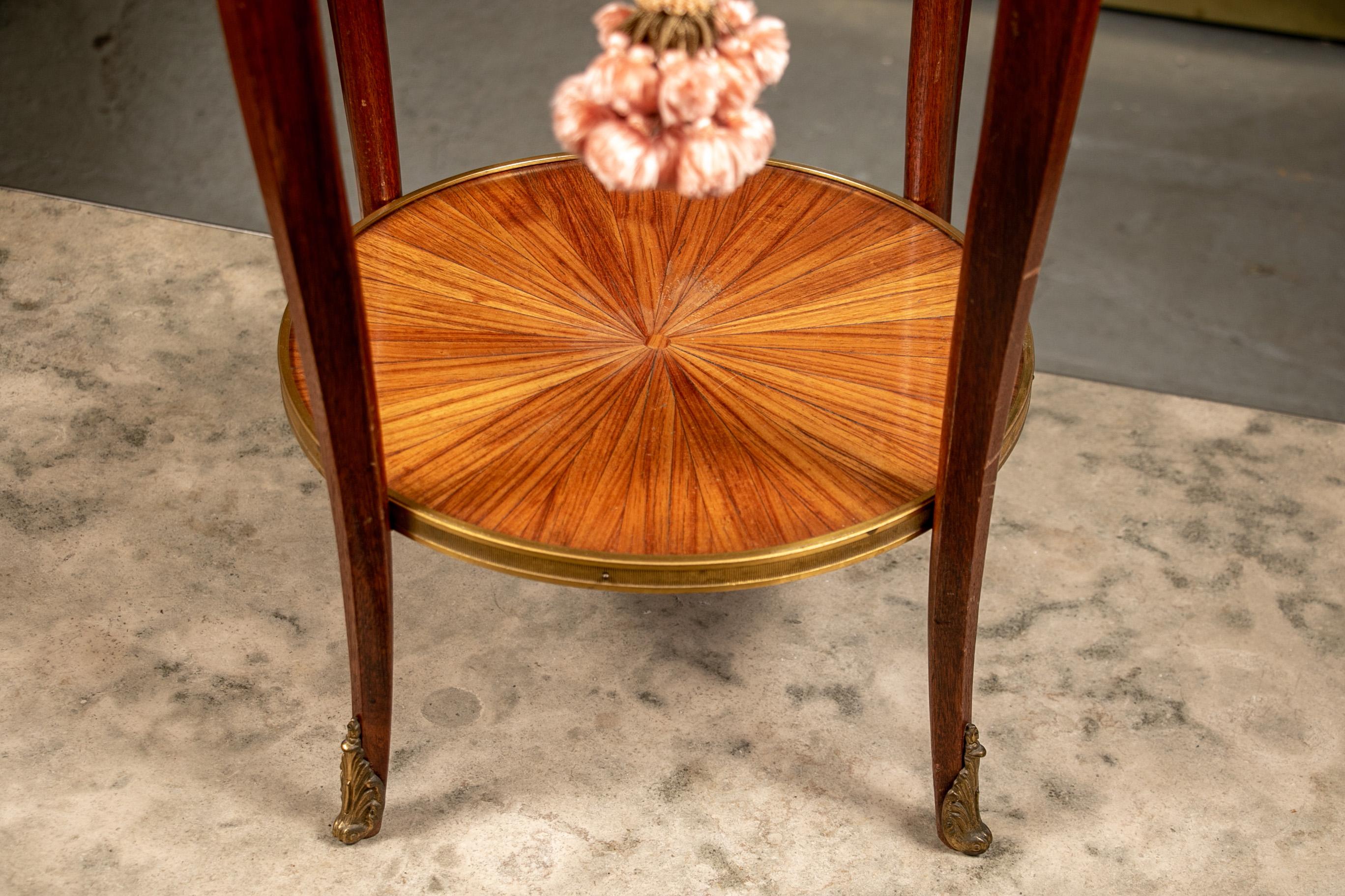 Antique French Parquetry Round Tiered Stand In Good Condition In Bridgeport, CT