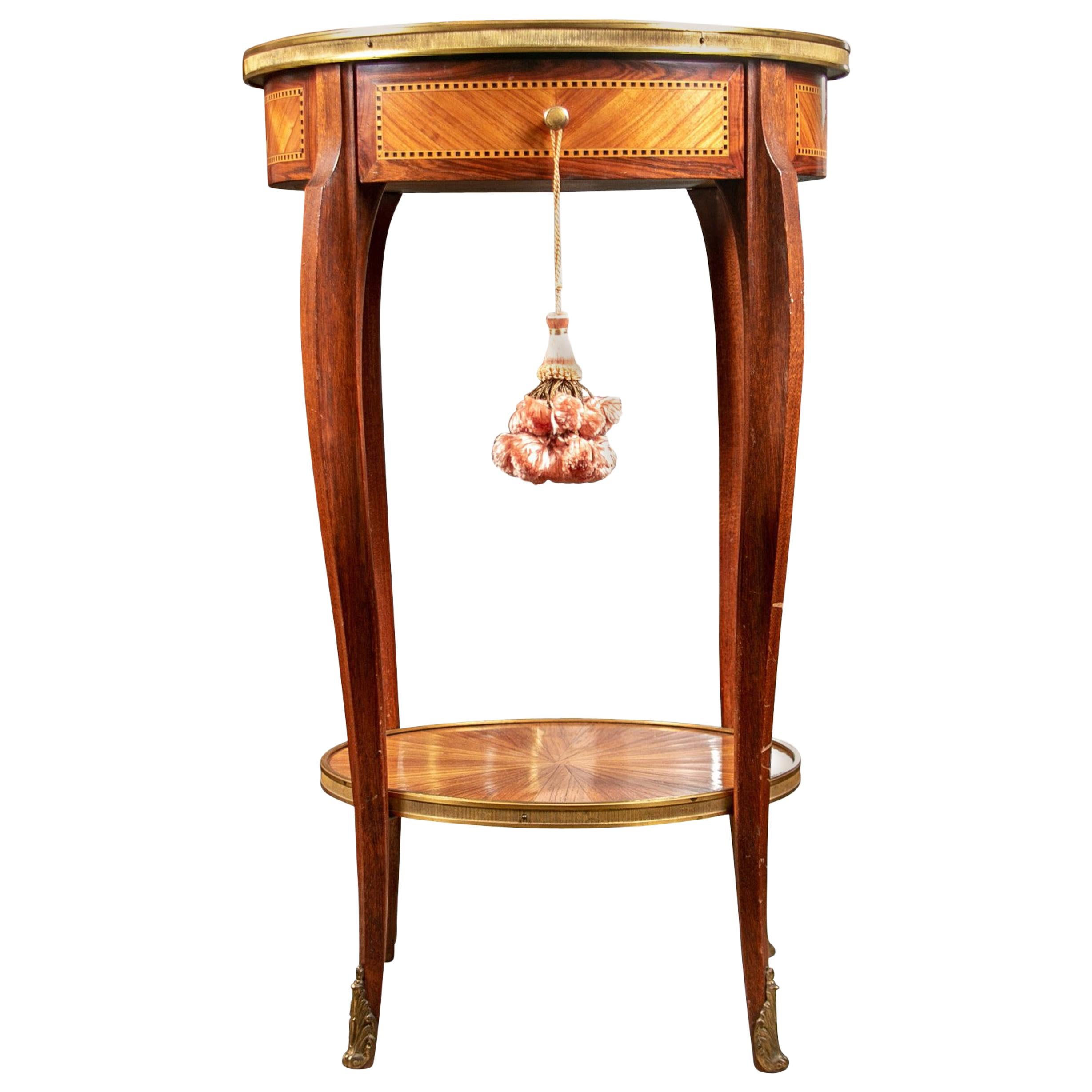 Antique French Parquetry Round Tiered Stand