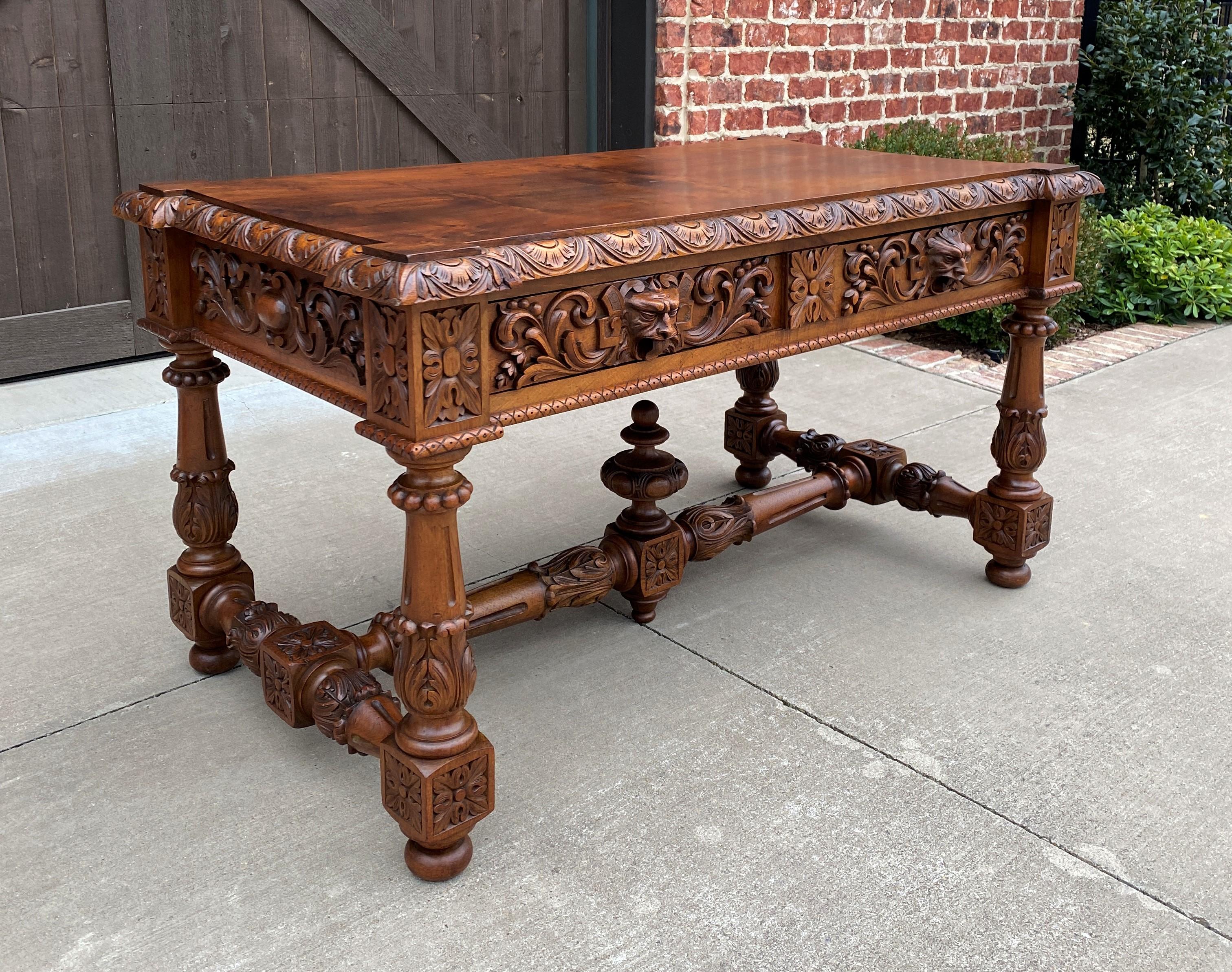 Carved Antique French Partners Desk Writing Table Walnut Renaissance Conference