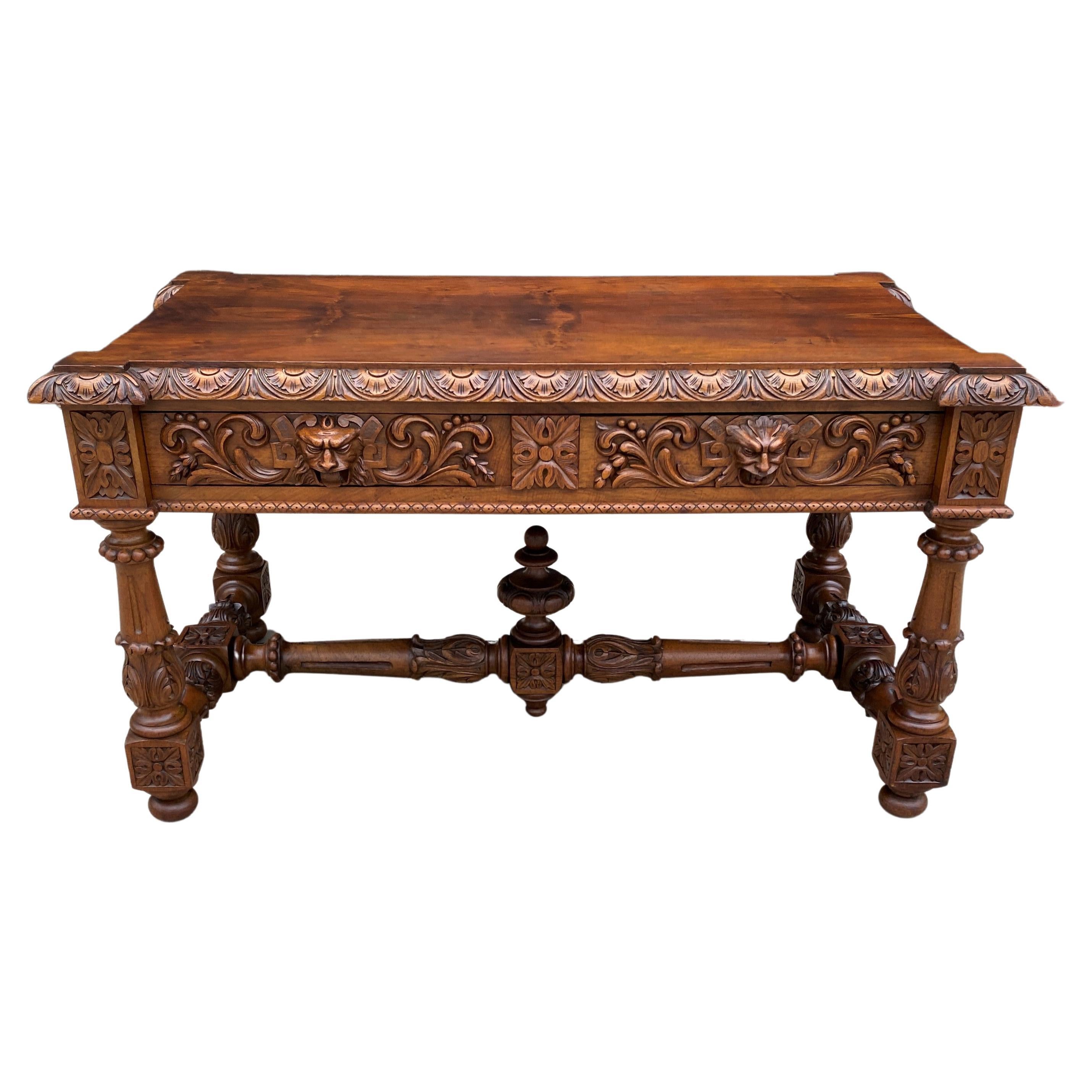 Antique French Partners Desk Writing Table Walnut Renaissance Conference