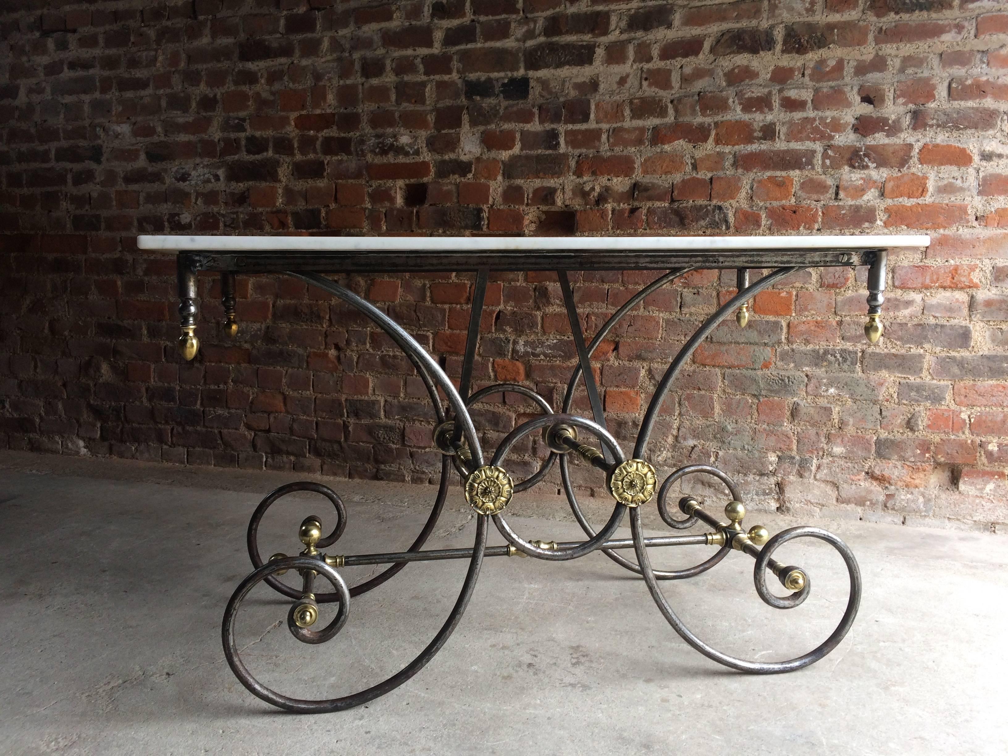 Laiton Antique table de pâtisserie française à dessus en marbre:: grande boucherie 19ème siècle Victorien